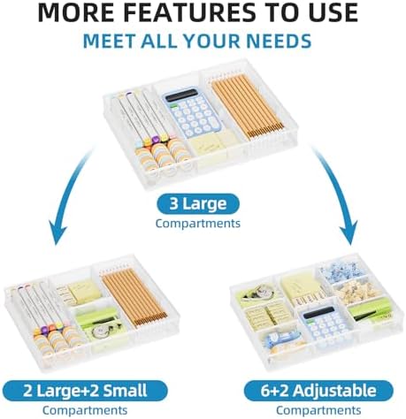 Marbrasse Desk Drawer Organizer, Metal Mesh Drawer Organizer Tray with 5 Adjustable Compartments,Desk Organizers and Accessories for Home,Office,Kitchen,Makeup,Vanity (White) - Image 3