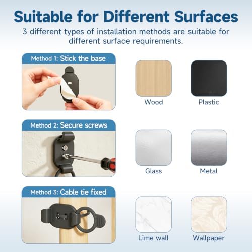 10 Sets Adjustable Cable Management Clips, Self Adhesive Cord Organizer with Elastic Loop, Reusable Cable Holder for Desk, Under Desk, Wall, TV, Office, Home, Charging Cables, USB, HDMI, PC Wires - Image 6