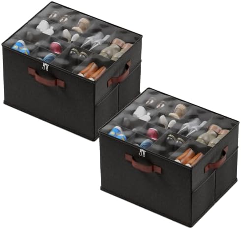Ornavo Home Large Shoe Storage Organizer Bins 2 Pack, Foldable Linen, Black by OrnavoHome