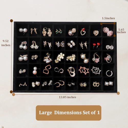 Large Jewelry Organizer for Drawer Insert Velvet Stackable Jewelry Trays for Earring Necklace Bracelet Ring Display (Black, 40 Grids) - Image 6