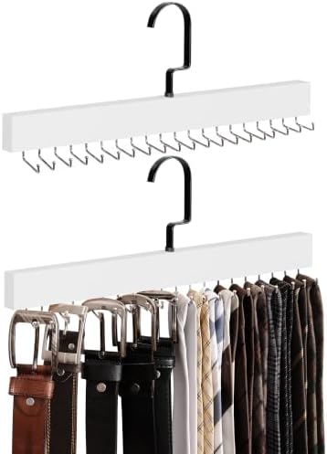 StorageWorks Tie Hanger with 20 Swivel Hooks, 2 Pack Wooden Hanger, White by StorageWorks
