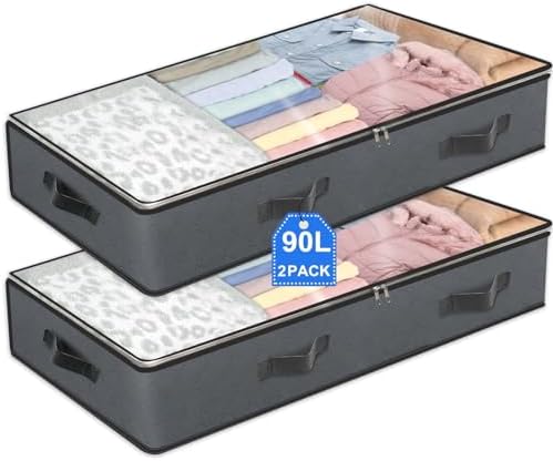 BiCINE 2 Pack Under Bed Storage, 90L Foldable Closet Containers Organizers by BiCINE