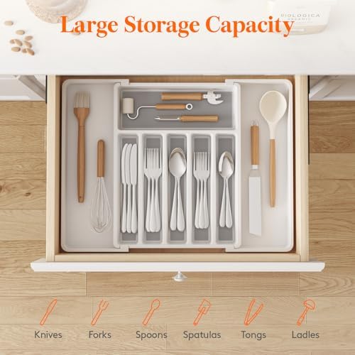 Lifewit Extra Large Silverware Drawer Organizer, Expandable Utensil Tray - Image 5