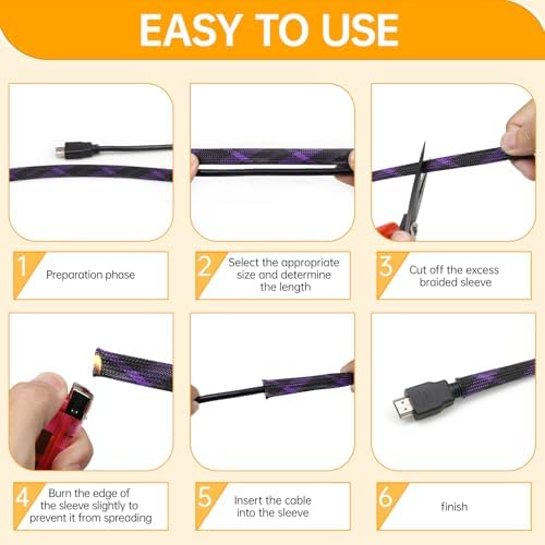 Braided Cable Sleeve, 33ft Expandable Wire Loom for Automotive Wiring Harness & PC Case, Pet-Proof Chew Resistant Cord Protector, Flexible Cable Management (Black-Purple, 12mm (15/32")) - Image 6