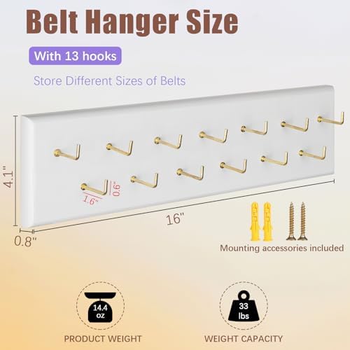 Belt Organizer, Wall Mounted Hanger for Closet, White - Image 6