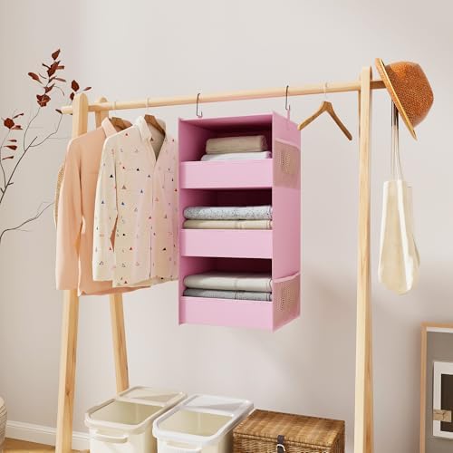 3-Shelf Hanging Closet Organizer, Washable Foldable Storage Shelves, Pink - Image 2