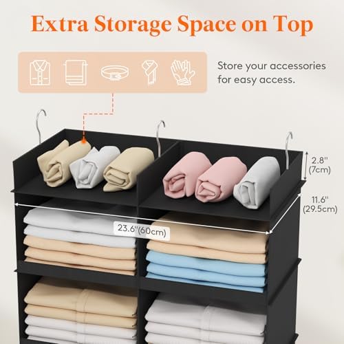 Lifewit 12 Sections Dual-Row Shelf Hanging Closet Storage Organizer, Black - Image 6