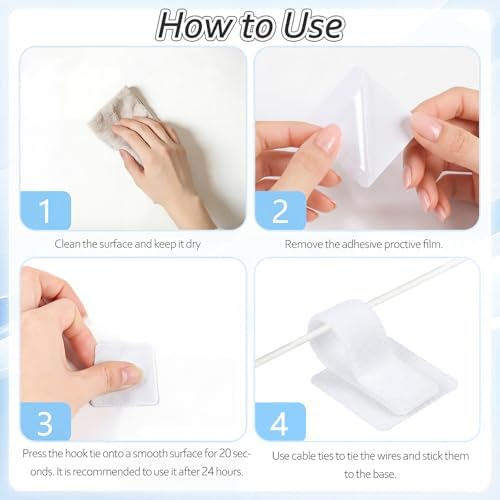 Cable Management Under Desk Detachable Cable Straps, White, 20 Pack - Image 7