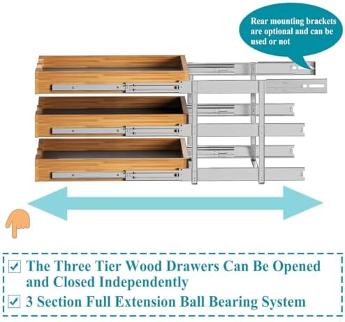 OCG Pull Out Cabinet Drawer 11" W x 21" D, 3 Tier Pull Out Cabinet Organizer, Heavy-Duty Slide Out Drawer for Cabinets, Base Cabinet Organization for Kitchen, Pantry, Bathroom - Image 6