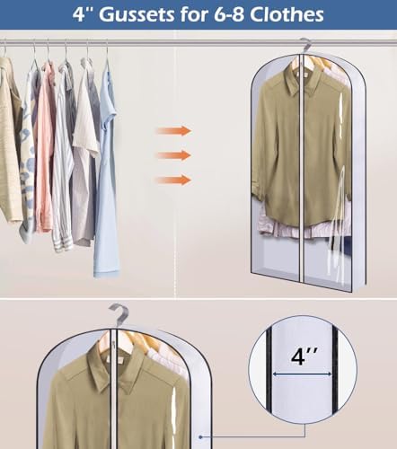 SLEEPING LAMB 40" Clear Garment Bags for Hanging Clothes Storage 4" Gusseted Suit Bags for Closet Storage Coat Cover for Shirts, Sweaters, Jackets (5 Packs) - Image 2