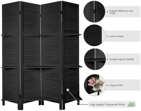 Room Divider with Shelves Freestanding Wood Room Partition Divider - Image 4