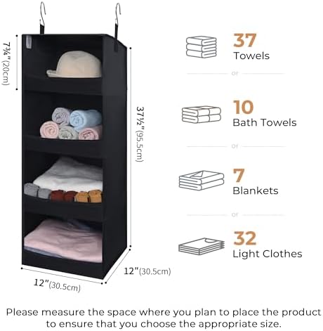 GRANNY SAYS 4-Shelf Hanging Closet Organizer, Foldable Storage, Black - Image 3
