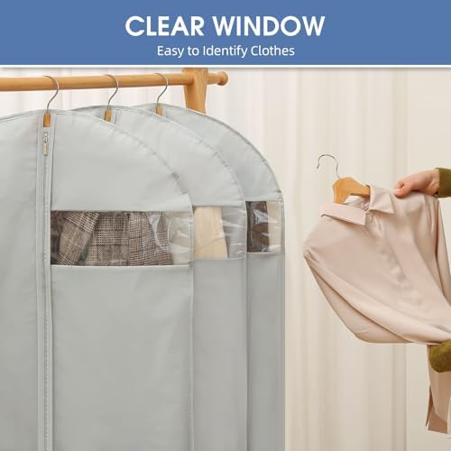 50" Garment Bags for Hanging Clothes, Suit Bags for Closet Storage and Travel, Grey Suit Cover Bags with Clear Window for Coats, Jackets, Dresses (2 Packs) - Image 4