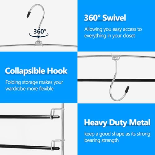 Pants Hangers 4 Pieces,5 Tier Closet Organizers and Storage Clothes Hanger,Hangers Space Saving with Swing Arm,Multiple Metal Hanger Clothes Organization for Pants Trousers Jeans Leggings Slacks - Image 4