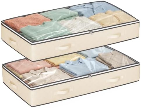 Budding Joy 95L Under Bed Storage Containers, 2 Pack Beige by BuddingJoy-BuildaJoyfulLifeforYou