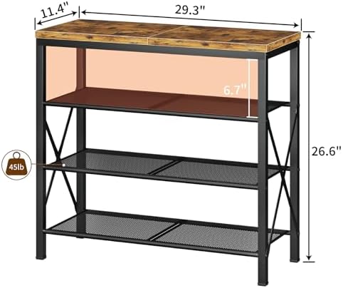 4 Tier Shoe Rack, Metal Shoe Organizer with Wooden Top, Shoe Shelf for Entryway Closet Door Entrance, Rustic Brown - Image 3