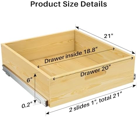 Pull Out Cabinet Organizer, Soft Close Slide Out Solid Wooden Drawers(21"W X 21"D x 6.2''H), Heavy Duty Full-extension Roll Out Shelves for Kitchen Cabinets,Pantry & Closet Organizers and Storage - Image 2