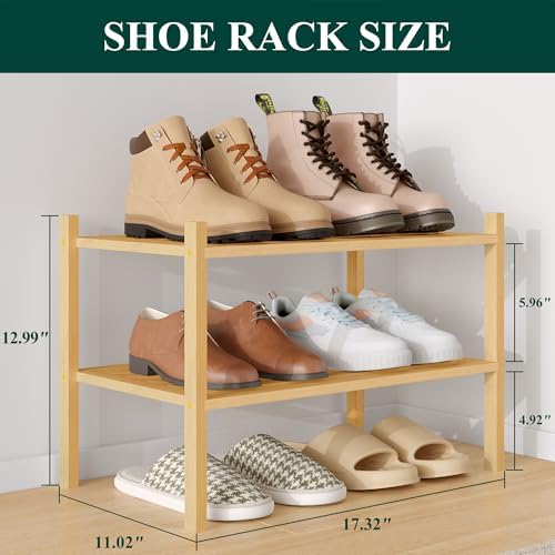 Smiry Bamboo Shoe Rack, 5 Horizontal Slats, 2 Tier - 17.3" Wide, Natural - Image 2