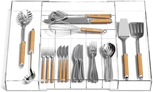NIUBEE Acrylic Utensil Silverware Tray for Drawer, Clear Cutlery Organizer by NIUBEE