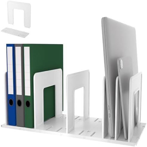 Adjustable Vertical File Sorter Sturdy Plastic Expandable Upright File Holder, Desktop Binder Organizer, Home School Office File Organizer Bookshelf Divider, Assemble Easily Endlessly, White by LuluEasy