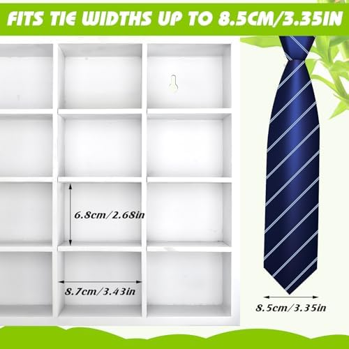 Wesiti Tie Box Organizer Wall Mounted Tie Rack with 16 Compartments Bamboo Belt Holder for Men Scarf Necktie Home Wall Closet(White Color,1 Piece) - Image 3