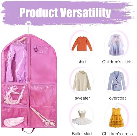 2 Pack Garment Bags for Travel Storage,Dance Costumes Bag,Garment Bag for Dancers,Kids Girls Garment Bags for Hanging Clothes,40Inch Pink Dance Recital Cheer Uniform Dance Bags - Image 4