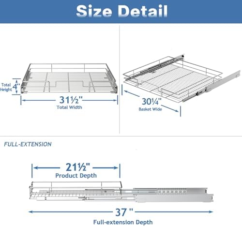 Pull Out Cabinet Organizer, Slide Out Shelves 31.5" W x 21.5" D, Heavy Duty Kitchen Cabinet Organizers - Image 3