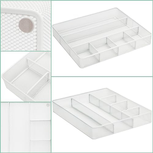 Annova Desk Top Organizer Tray for Office Organization - Metal Mesh - Storage Tray with Dividers for Pens, Desktop Accessories, Bathroom, Kitchen, Makeup and Office Supplies (Large, White) - Image 5