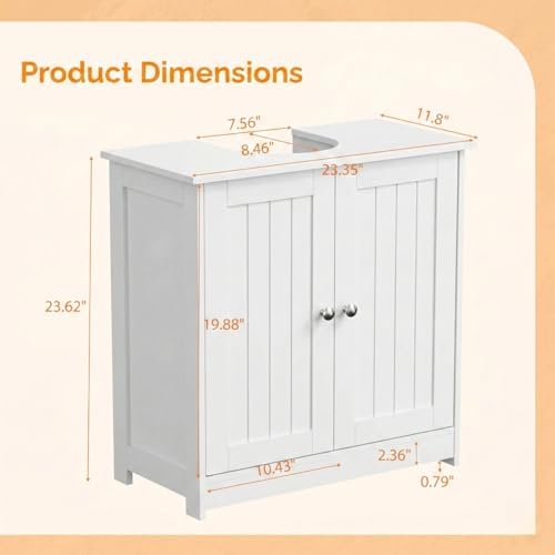 Bonnlo Pedestal Sink Storage Cabinet with 2 Doors Traditional Under Sink Cabinet Bathroom Space Saver Organizer with Adjustable Shelf White 23 5/8" W x 11 7/16" D x 23 5/8" H - Image 3