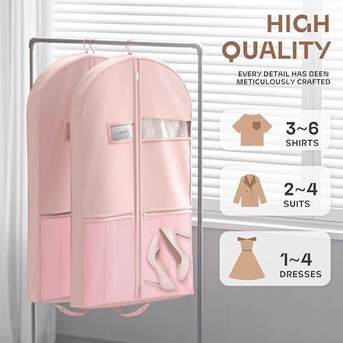 Lazebox 43" Travel Garment Bag with Accessories Zipper Pocket, Heavy Duty Suit Bag for Suits, Tuxedos, Dresses, Coats, Pink, 1 pack - Image 2