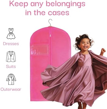 Kids Garment Bag with Clear Window, Hanging Clothes Storage Cover for Dresses, Suits & Dance Costumes, Breathable Travel Bag for Baby Toddler Child, 30" x 18", Pink, Pack of 1 - Image 5