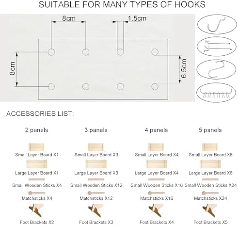 Folding Pegboard Room Divider,5 Panels Pegboard Partition Screen,Room Divider Wall with Foot Brackets,Convenient for Bedroom Market Jewelry Store(Style 2,180x40cm-4 Panel) - Image 5