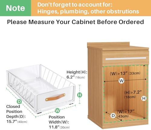 4Pack Pull out Cabinet Organizer,Heavy Duty Slide out Pantry Shelves Drawer Storage with Adhesive Nano Film,Sliding Mesh Basket with Handle for Kitchen, Bathroom, Home, 11.8W" X 15.7"D X 6.2"H,White - Image 2