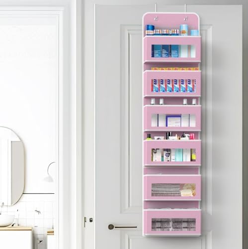 Simple Houseware 6 Clear Window Pocket Over Door Hanging Organizer, Pink - Image 5