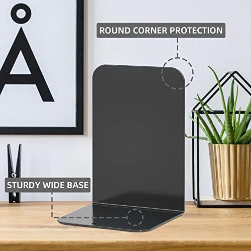 VFINE Bookends 4 Pairs, Black Metal Book Ends, Bookends for Shelves, Book Stopper for Heavy Books, Book Dividers for Home Office School Supplies - Image 3