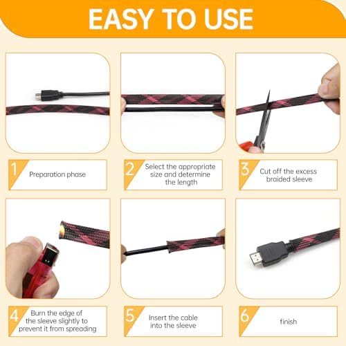 Braided Cable Sleeve, 33ft Expandable Wire Loom for Automotive Wiring Harness & PC Case, Pet-Proof Chew Resistant Cord Protector, Flexible Cable Management (Black-Pink, 10mm (3/8")) - Image 6