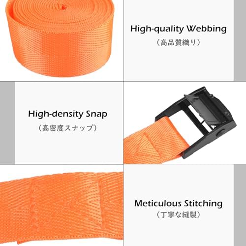 TRIWONDER Cinch Tie Down Strap Lashing Straps Heavy Duty Nylon Straps with Cam Buckles for Cargo, Trucks, Boat, Motorcycle,SUP, Kayak, Canoe, Trailer (01# Orange - 4 Packs, 16.4 FT) - Image 3