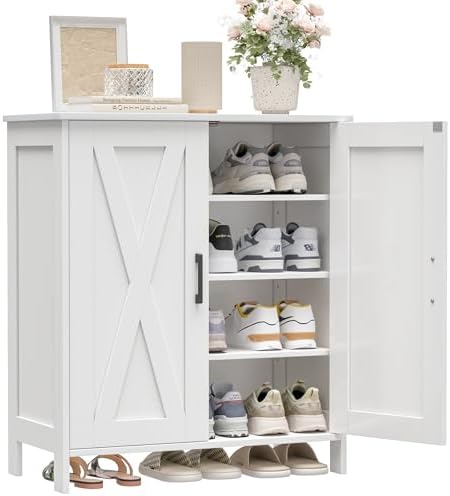 Homleke Farmhouse Shoe Cabinet with 2 Barn Doors & Wood Legs - Image 7