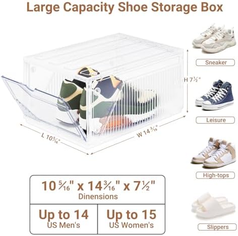 BROVIEW XX-Large Shoe Sneaker Storage Boxes for Size 14, 12 Pack Shoe Boxes - Image 2