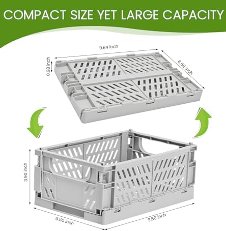 HUUSMOT 4-Pack Collapsible Plastic Storage Baskets, Grey, 9.8"x6.5"x3.8" - Image 3