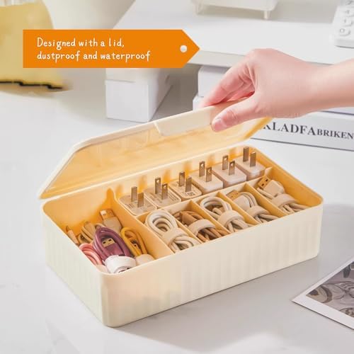 Cable Organizer Box Extra Wide, Travel Charger Cord Earphone Storage Case with Lid (Translucent White) - Image 5