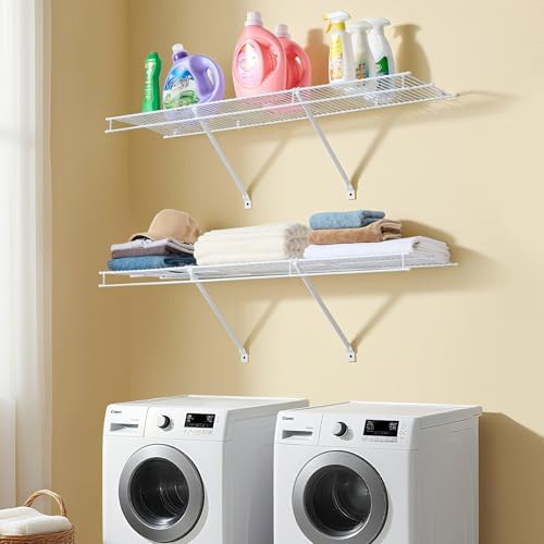 VEVOR Wire Shelf Kit, 4 ft, Set of 2, Wall Mounted Wire Shelves, Heavy-Duty Carbon Steel Hanging Shelf, Floating Wall Storage Shelves with Dip Coating, for Closet, Bedroom, Living Room, Office, Pantry - Image 2
