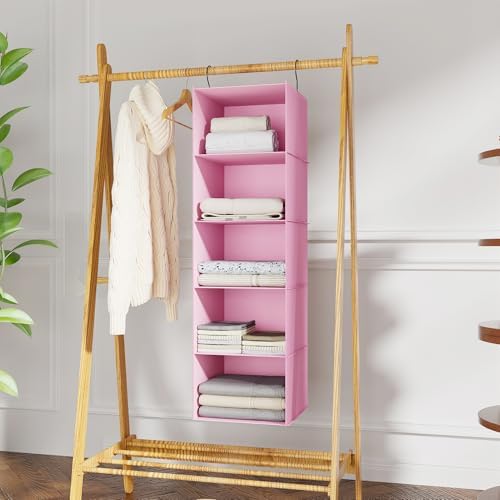 Hanging Closet Organizer 5-Shelf, Oxford Fabric Wardrobe Storage, Pink - Image 2