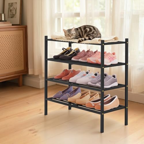 Smiry Bamboo Shoe Rack, 5 Horizontal Slats, 4 Tier - 26.8" Wide, Black - Image 2