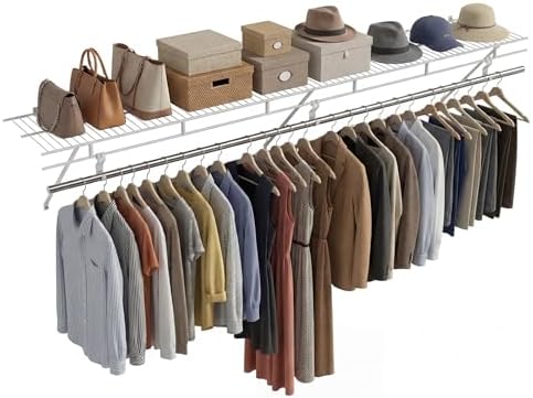 COSTWAY Closet Shelves Wall Mounted, Ventilated Shelf with Hanging Rod by COSTWAY