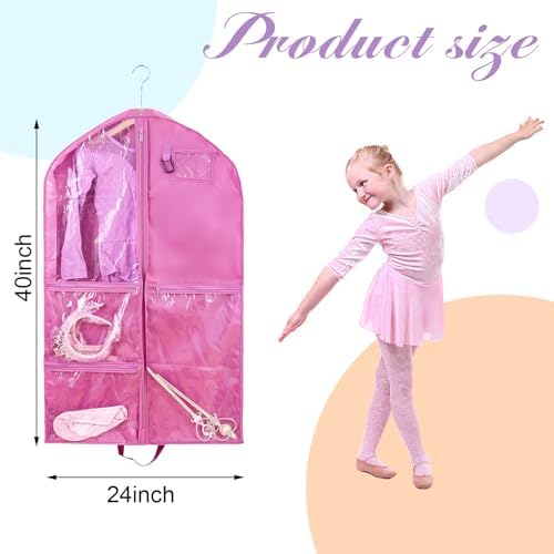 2 Pack Garment Bags for Travel Storage,Dance Costumes Bag,Garment Bag for Dancers,Kids Girls Garment Bags for Hanging Clothes,40Inch Pink Dance Recital Cheer Uniform Dance Bags - Image 2