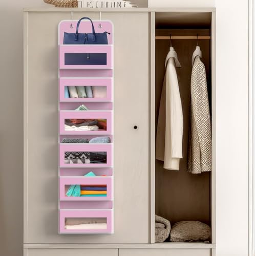 Simple Houseware 6 Clear Window Pocket Over Door Hanging Organizer, Pink - Image 4