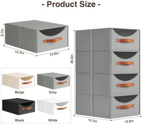 Homsorout Stackable Storage Drawers - Large Collapsible Storage Bins with Drawers, 8 Pack Closet Shelf Organizer Basket, Fabric Pull Out Organizer for Bedroom, Living Room, Dorm, Grey - Image 3