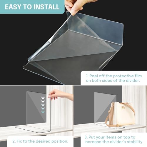 OKPOW Acrylic Shelf Dividers for Closet Organization: 12" Tall x 10" Deep Durable Clear Shelves Separators for Clothing Adjustable 12 Pack - Image 5