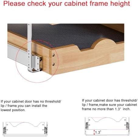 DINDON 3 Tier Pull Out Cabinet Organizer 14”W X21”D Slide Out Shelves With Shelf Liner for Kitchen Wood Roll Out Drawers Pantry Organization - Image 6